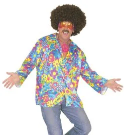 Jourdefete Chemise Velours Bleue à Fleurs Multicolores