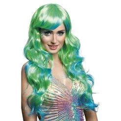 Jourdefete Perruque "Aqua" - Vert Ombré Bleu