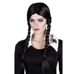 Jourdefete Perruque Gothique Noire à Nattes