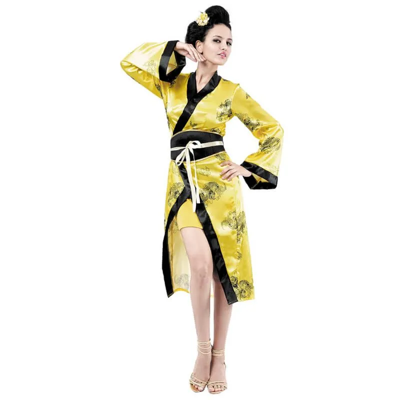 Jourdefete Robe Chinoise Jaune Femme - Taille Unique 1 Jourdefete Robe Chinoise Jaune Femme - Taille Unique