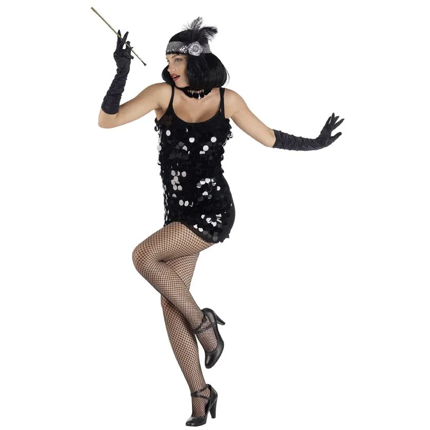 Jourdefete Déguisement Charleston Robe Noire à Sequins - Taille Unique 1 Jourdefete Déguisement Charleston Robe Noire à Sequins - Taille Unique