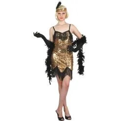 Jourdefete Déguisement Charleston Robe Dorée - Femme - Taille Au Choix